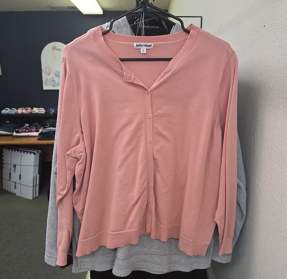 kathy ireland Coral Pink Button-Front Cardigan